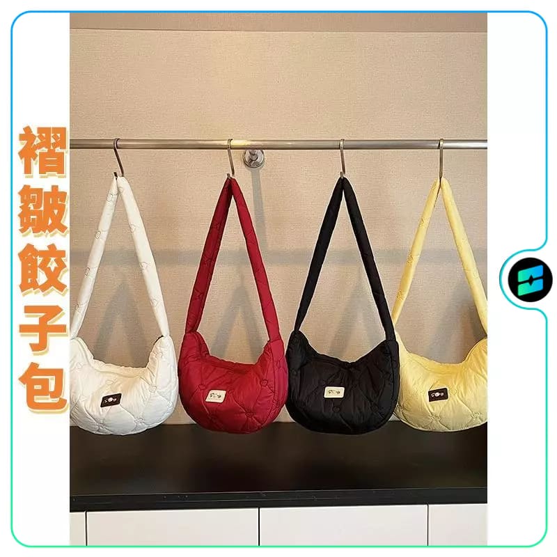 韓版時尚棉服刺繡單肩包 秋季新款大容量休閒斜挎包 褶皺餃子包 手機收納包