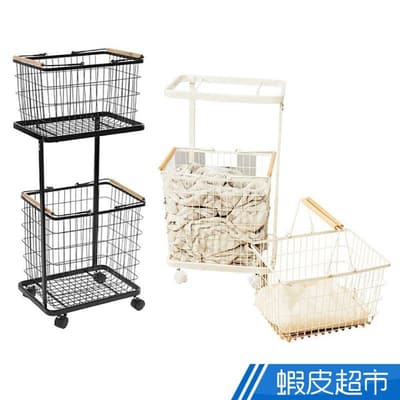 樂嫚妮 日系雙層分類洗衣籃推車組 (附煞車輪)